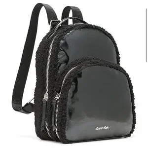 Calvin Klein Estelle Patent & Sherpa Black with silver hardware Backpack NWT $60 Calvin Klein Estelle Backpack - Macy main image 2